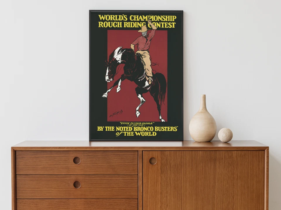 World Champion Rough Riding, Horse, Bucking Bronco, Vintage Wall Art Poster - Image 2 of 4