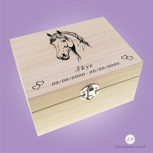 Urna conmemorativa recuerdo caballo caja de madera grabada para cenizas o recuerdo de cabello - Imagen 6 de 12