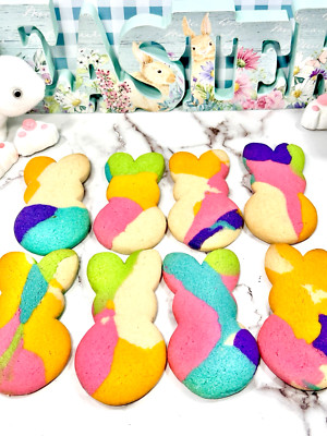 12 Plain Easter Bunny Rainbow Sugar Cookies  No Frosting or Royal Icing.