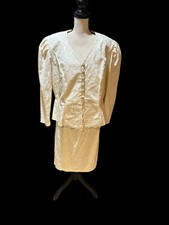 Vtg. David Rose Suit Blazer Skirt Lace Faux Pearl Plus Sz Mother Bride Wedding
