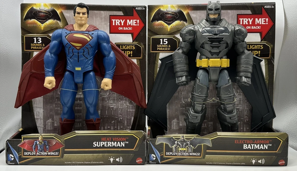 Batman vs Superman Action Figures Heat Vision Electro Armor DC Comics Lights
