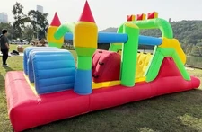 ✨Summer Inflatable Bounce House Obstacle Course w/Dual Tunnels&Large Slide Park✨