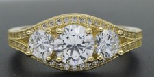 Solid 10k Yellow Gold Three Stone cz Engagement Ring 3.2g 8.8mm