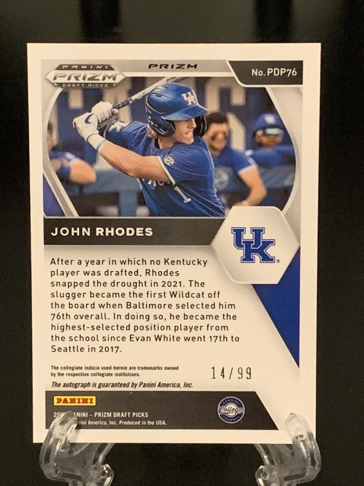 John Rhodes Auto /99 2021 Panini Prizm Draft Picks Blue Prizm PDP76 Orioles - Image 2 of 3