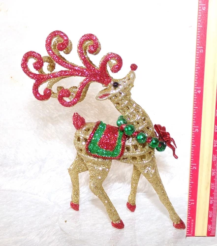 DOLLHOUSE MINIATURE GOLD-RED CHRISTMAS REINDEER 5.5" 1:12 SCALE OOAK NEW!- - Picture 1 of 5