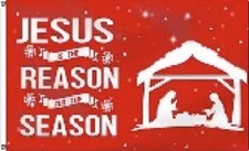 3X5 JESUS IS THE REASON FOR THE SEASON MERRY CHRISTMAS RED FLAG BANNER 100D