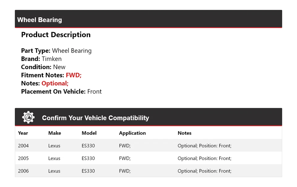 Cojinete de rueda delantero Timken 2005 para Lexus ES330 2004-2006 tracción delantera Foto 2 de 4