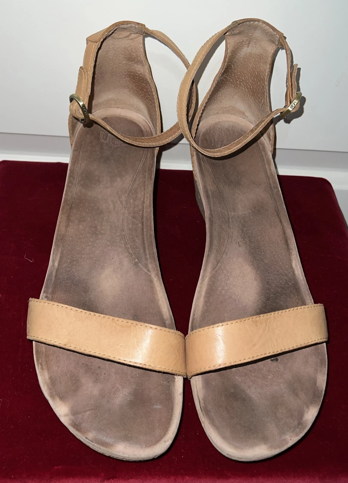 Ugg Emilia Sandalo con zeppa in sughero e cinturino alla caviglia in pelle marrone chiaro taglia 10