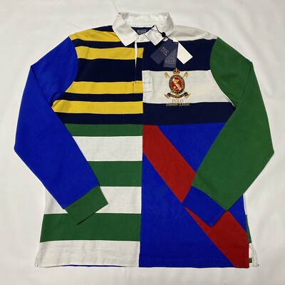 Ralph Lauren Polo Shirt Mens XL Summer Classic Fit Rugby Crest Colorblock Retro