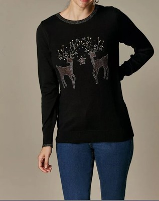 Wallis Black Christmas Reindeer Jumper 