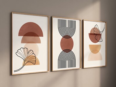 3 Piece Wall Art Boho Prints Mid Century Modern Canvas Wall Art Framed ...