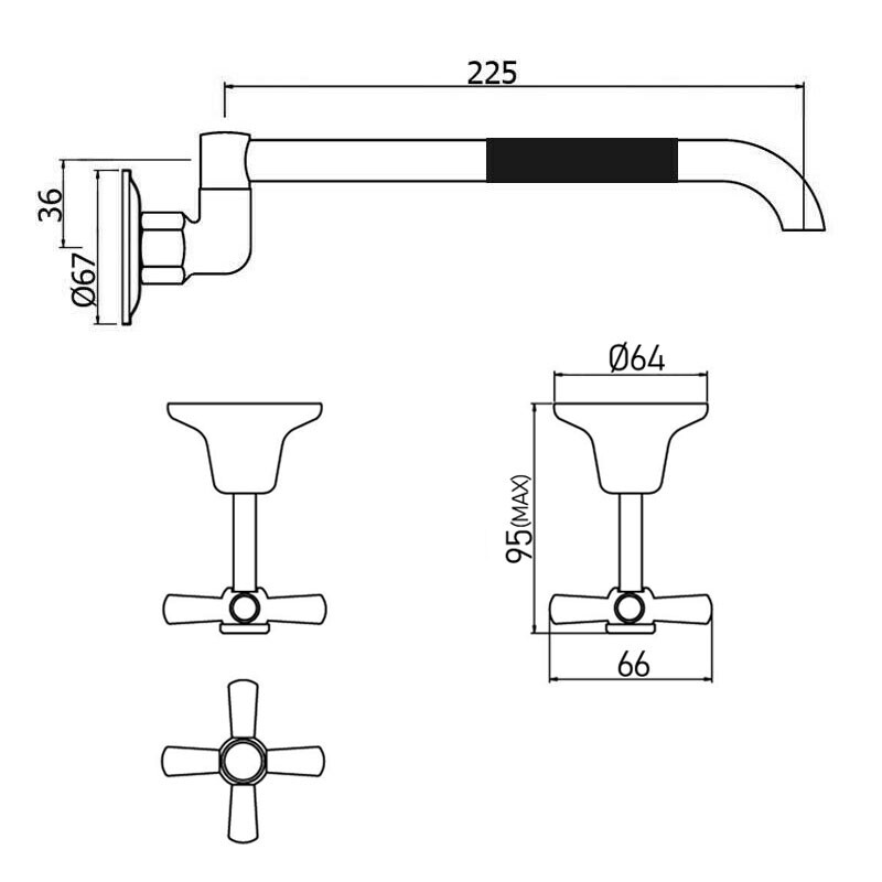 Kitchen Laundry Elbe Wall Sink Tap Set Brass Chrome Full Turn Swivel