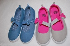 Toddler Girls Shoes 2 PR LOT Mary Janes BLUE DENIM LOOK Canvas GRAY Pink Bow 9
