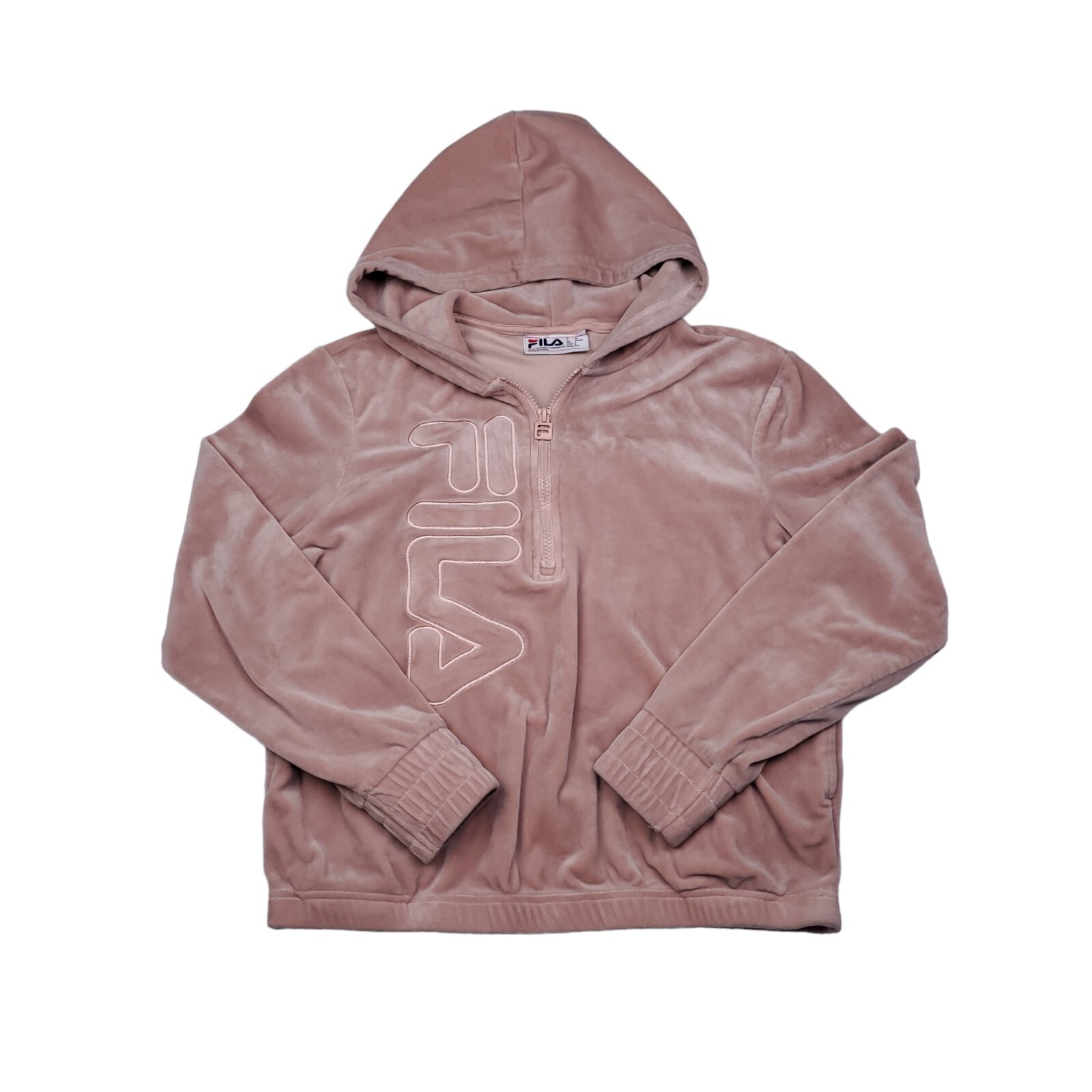 Giacca con cappuccio FILA Donna Taglia Small Velluto Rosa Tagliata Track 1 4 Cerniera Pullover