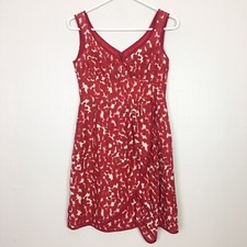 Nanette Lepore Silk Linen Dress In The Wild Red Faux Wrap Dress Sleeveless Sz 2