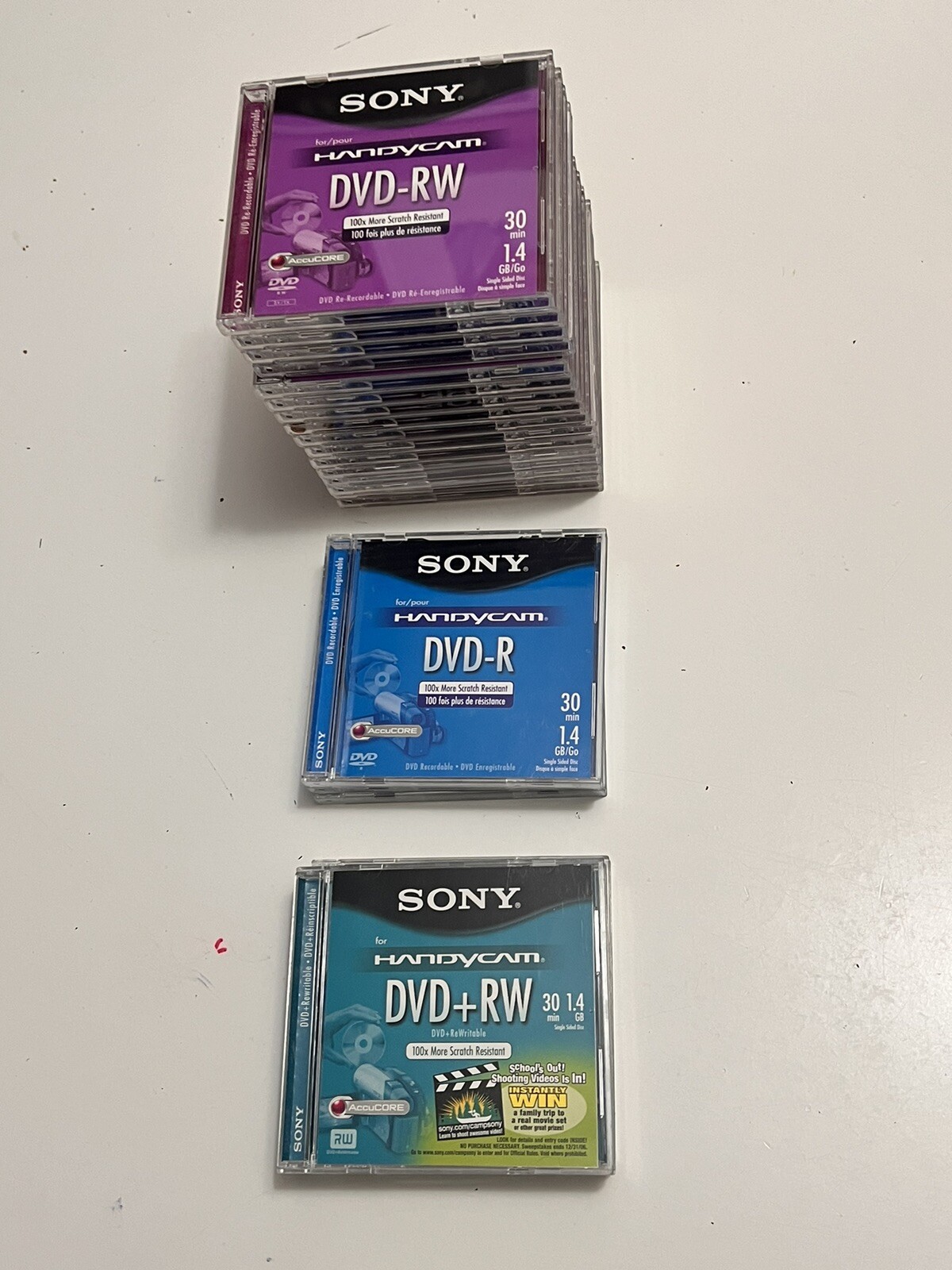 Lot of 22 Sony Handycam DVDRW DVD+RW DVDR Discs ReRecordable 30