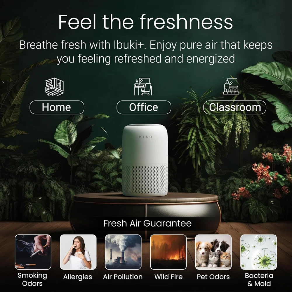 Air Purifier for Bedroom with 3-In-1 HEPA Filter & Sleep Mode, Whisper Quiet, Co