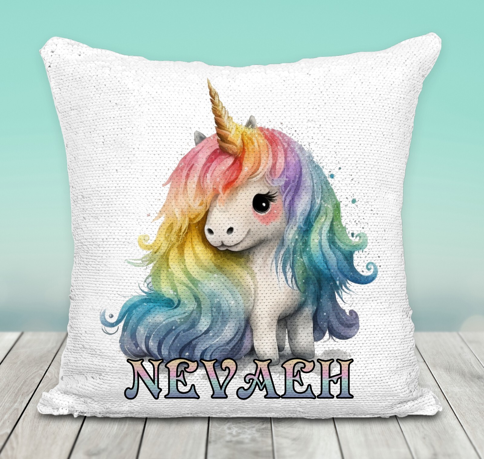 Rainbow Unicorn Cushion Cover Reversible Sequin Throw Pillow Case