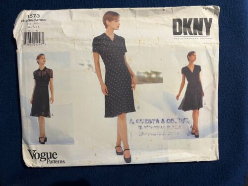 Vogue 1573 DKNY Pattern 3 Dresses & Slip, Sheer + Layered Sz 14-16-18 UNCUT RARE - Picture 4 of 8