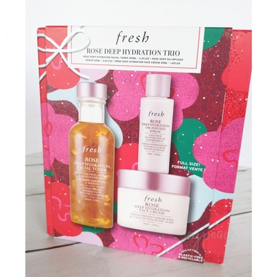 Fresh Rose Deep Hydration Trio NIB 3 Piece Skincare Set Toner Serum Face Cream