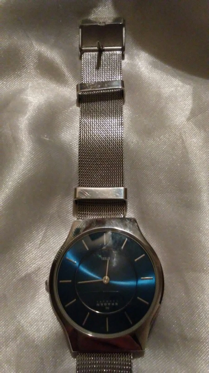 SKAGEN STEEL SILVER TONED MESH WATCH BLUE FACE MENS WATCH eBay