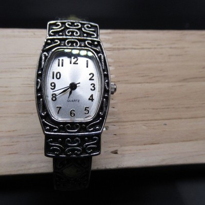 M.Z. Berger Women's Silver Tone Bangle Cuff Watch Quartz Ornate Etched Design