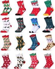 16 Pairs Christmas Socks Bulk Women Men Funny Colorful Holiday Gift Adult