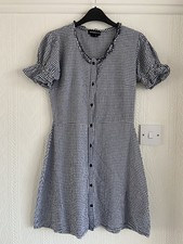 Ladies Black/White Gingham Short Sleeved Dress Cotton Size S