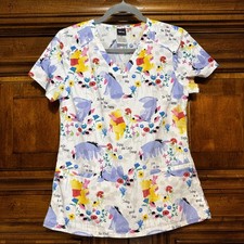 Disney Winnie The Pooh Scrub Top Womens S Floral V Neck Tunic Eeyore Piglet