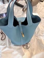 Hermes Blue Jean Picotin 22 Clemence Leather Gold Hardware Handbag