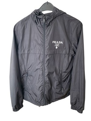 PRADA Black Hooded Re-Nylon Windbreaker Jacket Size 50 M