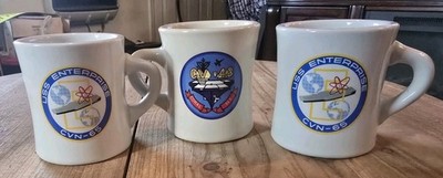 Three Vintage Aircraft Carrier Coffee Cups (2) USS Enterprise CVN-65 (1) USS...