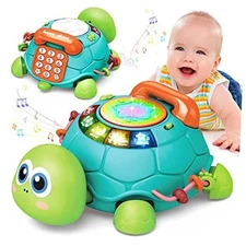 Baby Toys 6 to 12 Months, Musical Turtle Crawling Infant Toys, Early Blue