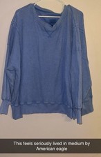 American Eagle Seriously Lived-In Waffle Knit Thermal Oversized Top Blue m