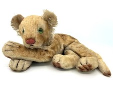 Steiff Young Lion Cub lying 1950s Mohair 28cm 11in ID Button stuffing loose Vtg