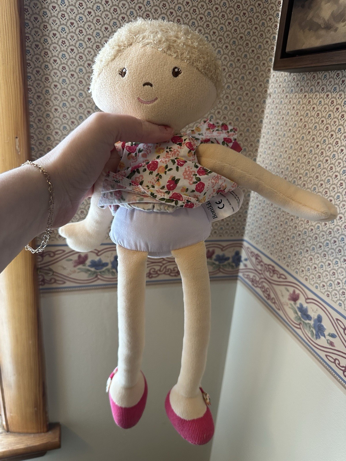 Bonikka doll plush stuffed baby Blonde Hair Floral Dress