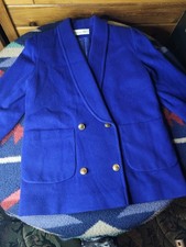 Christian Dior Royal Blue Wool Pea Coat Womens Large  Lined Shawl Collar