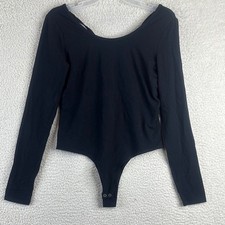 NWT Avec Les Filles Womens Black Stretch Long Sleeve Bodysuit Top M MEDIUM