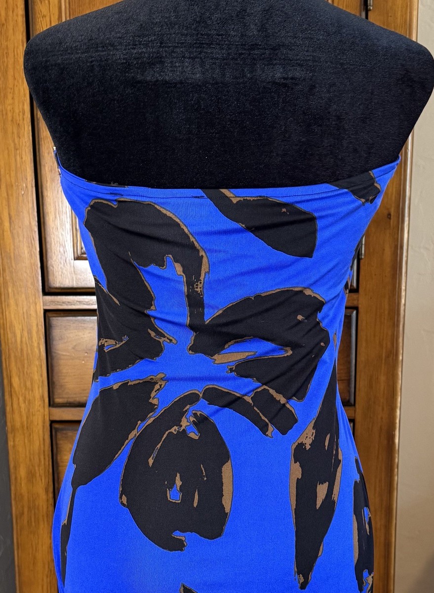 SKY Brand Y2K Vintage 2000s Blue Jewel Silk Mini Dress Medium Bandeau Sexy $275
