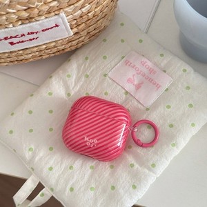 For AirPods 1 2 3 4 Pro2 Pro3 Cute Rose Pink Diagonal Stripe Shockproof IMD Case