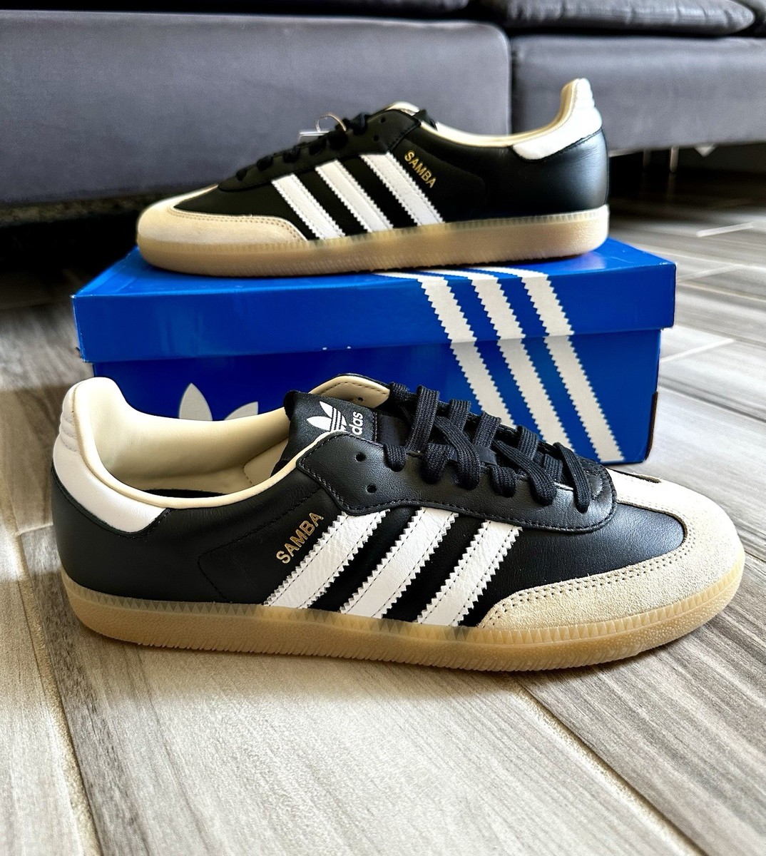 Men's Adidas Originals Samba OG Casual Shoes Core Black Cloud White Gum  JS3832