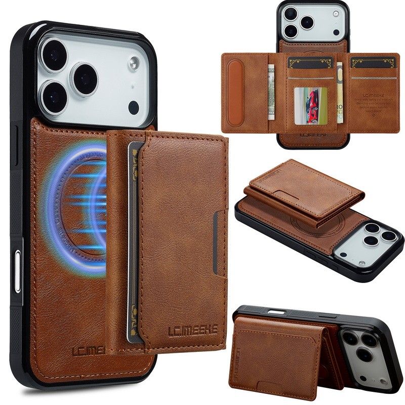 Magnetische Leder Hülle mit Kartenfach für iPhone 17 Pro Max 16 15 14 13 12 Case