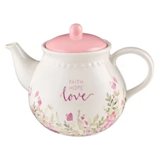 With Love Floral Inspirational Teapot for Women, Faith Hope Love Pink Floral,