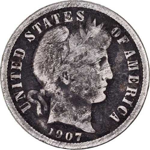 [#638237] United States, Dime, Barber, 1907, U.S. Mint, Silver, VF, KM:113