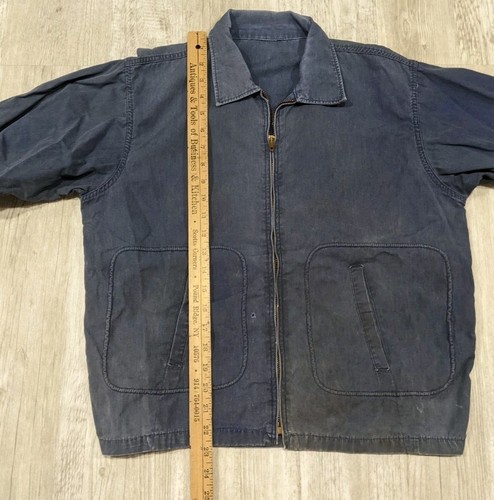 Vintage 1950s 1960s Distressed Unlined Mechanic Work Jacket Sizr Small Blue - Picture 8 of 13