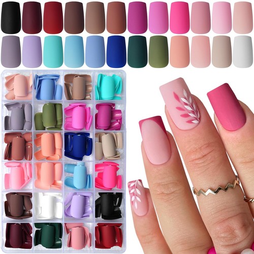 576pc Square Press on Nails Medium Matte Fake NailsTapered Square Full Cover ...