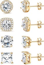 Cubic Zirconia Stud Earring Unisex 18K Gold Plated HypoallergenicCZ Halo Stud