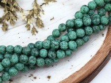 8mm Black Washed Etched Turquoise Round Druk Czech Glass Beads 25 Beads