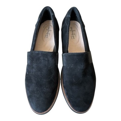 Clarks Collection Sharon Dolly Size 8.5M Black Suede Slip On Flats Loafers