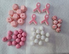 Breast Cancer Awareness Beads 35 Piece Set Crafts Jewelry Making Pink Ribbon